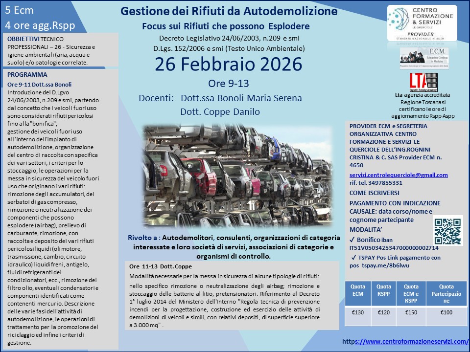 Gestione dei Rifiuti da Autodemolizione Focus sui Rifiuti che possono Esplodere  