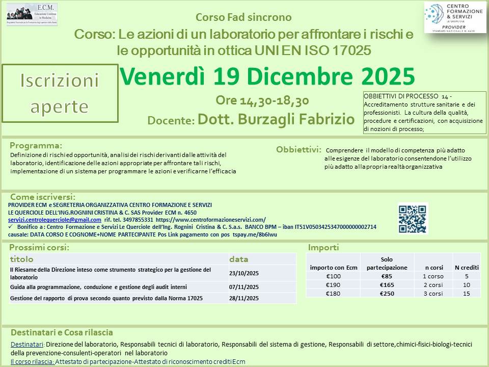 Le azioni di un laboratorio per affrontare i rischi e  le opportunità in ottica UNI EN ISO 17025