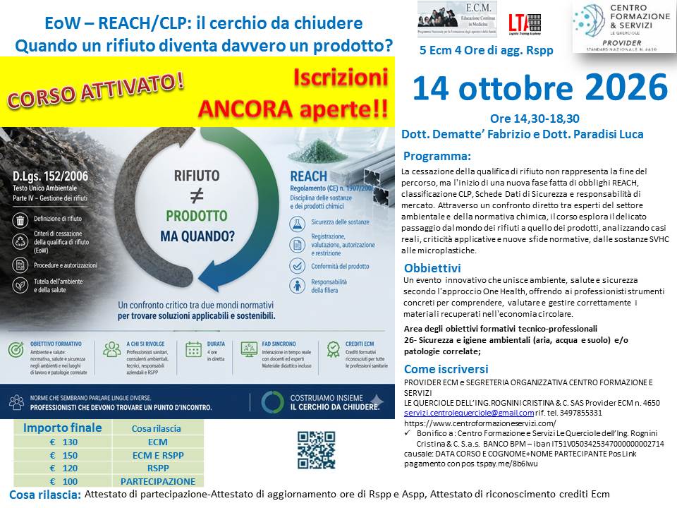 EoW – REACH/CLP: il cerchio da chiudere:Quando un rifiuto diventa davvero un prodotto?